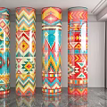 Colorful Decorative Pillars With Vibrant Geometric Patterns Indoor Room Design Elements 3d model