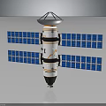 Orbital Satellite Equipment With Multiple Blue Solar Panels Main Body And Dome Antenna Structure