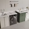 Modern Laundry Cabinets White And Green With Washing Machine Sink And Tiled Wall
