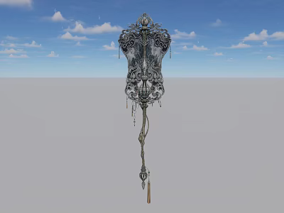 Intricate Decorative Art Installation With Metallic Details And Hanging Ornaments Under Blue Sky 3d model