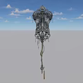 Intricate Decorative Art Installation With Metallic Details And Hanging Ornaments Under Blue Sky