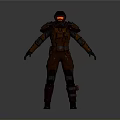 Futuristic Sci Fi Character In Brown Armor With Red Goggles And Gear