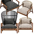 Modern Rattan Accent Chair With Wooden Frame Armrests And Soft Gray Cushion Design