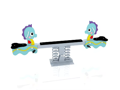 Fun Kids Seahorse Shaped Playground Seesaw With Blue Yellow Design And Springs 3d model
