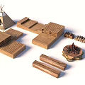 Wooden Garden Decorations With Platforms Planks Fire Pit And Stacked Logs