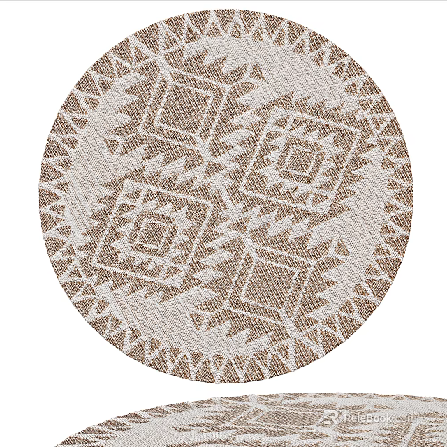 Round Rug With Intricate Brown White Geometric Pattern Textured Classic Design 3d model
