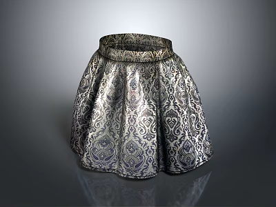 Classic Accent Chair With Intricate Silver Blue Paisley Fabric And Flared Skirt Design 3d model