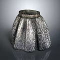 Classic Accent Chair With Intricate Silver Blue Paisley Fabric And Flared Skirt Design