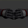Gray Textured Gloves With Red Wrist Accents Making Heart Shape Gesture On Reflective Surface