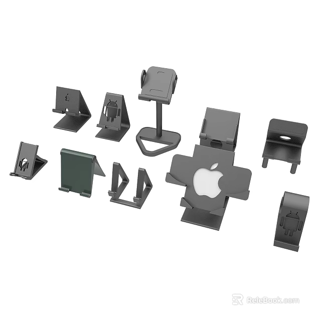 Black Plastic Electronic Device Holders With Various Stand Designs And Apple Logo 3d model 