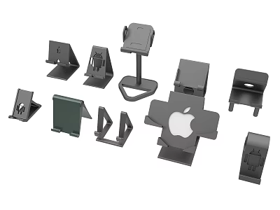 Black Plastic Electronic Device Holders With Various Stand Designs And Apple Logo 3d model