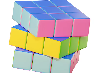 Colorful Stacked Rubik's Cubes With Blue Pink Yellow And Green Faces 3d model