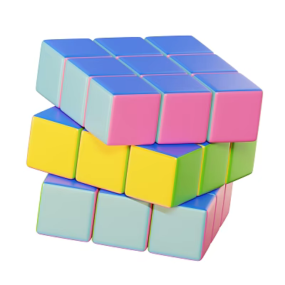 Colorful Stacked Rubik's Cubes With Blue Pink Yellow And Green Faces 3d model