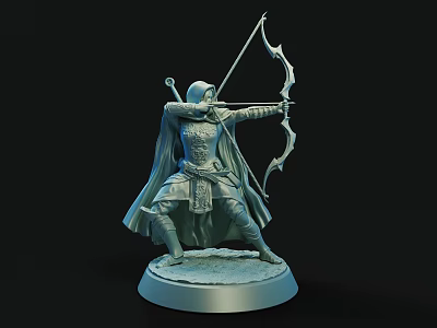 Intricate Archer Carving with Flowing Cloak Holding Bow Arrow in Dynamic Pose 3d model
