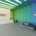 State Grid Corporation Reception Area Interior With Green Blue Walls Logo And Modern Seating