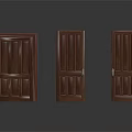 Three Brown Wooden Doors With Different Panel Designs And Door Handles