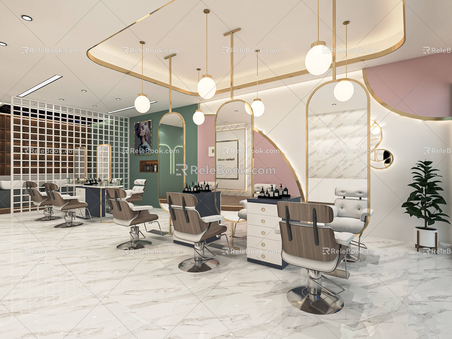 Modern barber shop hairdressing shop beauty salon hair cutting chair front desk barber table chair sofa shampoo bed 3d model