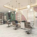 Modern Hair Salon Interior With Styling Chairs Mirrors Lighting And Green Plants