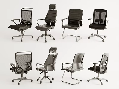 Modern Office Chairs With Various Designs Mesh Back Leather Seat And Swivel Wheels 3d model