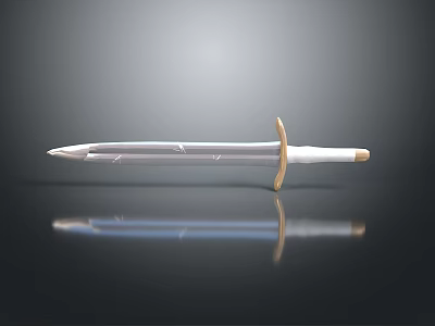 Classic Decorative Sword With Silver Blade Light Wooden Hilt And Reflection On Dark Background 3d model