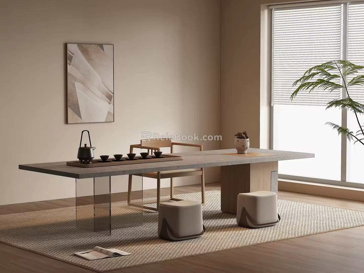 Tea Table and Chair Combination Solid Wood Tea Table Tea Table Acrylic Tea Table Tea Room Tea Set Combination 3d model