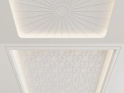 White Ceiling Design with Radial Lines Central Circular Detail and Intricate Patterns 3d model
