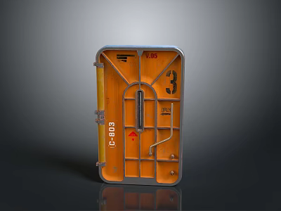 Industrial Security Door Orange and Gray With Handle Signs and Numbers C013 A05 3d model