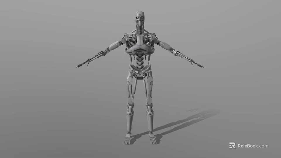 Detailed Robotic Game Movie Character With Mechanical Skeleton Standing Pose 3d model 