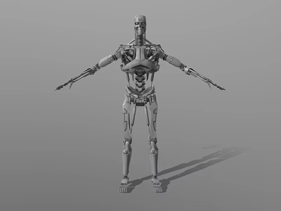 Detailed Robotic Game Movie Character With Mechanical Skeleton Standing Pose 3d model