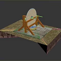 Orange Stand With White Disc On Grass And Stone Slab Platform With Soil Layer