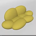 Yellow Cloud Shaped Sofa Stool With Plump Rounded Design And Soft Upholstery 3d model