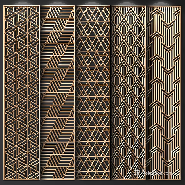 Stylish Wall Decor With Gold And Black Geometric Patterns For Interior Decoration 3d model 