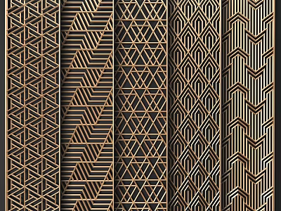Stylish Wall Decor With Gold And Black Geometric Patterns For Interior Decoration 3d model