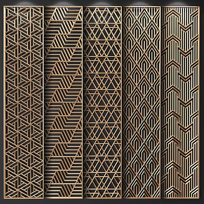 Stylish Wall Decor With Gold And Black Geometric Patterns For Interior Decoration 3d model