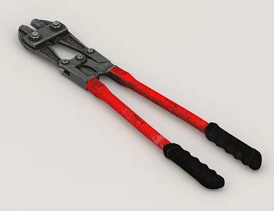 Durable Bolt Cutters With Metal Jaws Red Handles And Black Grips For Industrial Use 3d model