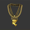 Golden Multi Strand Braided Chain Necklace Featuring Egyptian Style Pendant