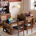 Modern Kitchen Island Featuring Laptop Coffee Cup Wine Rack Chairs Floor Lamp And Plant