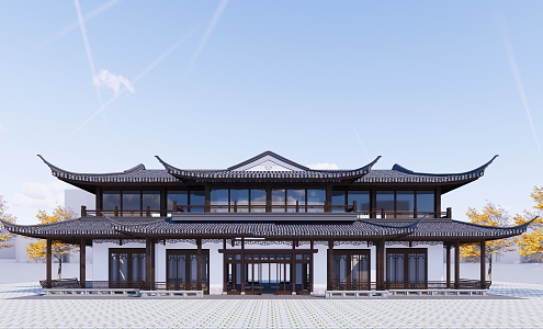 Chinese ancient building distinguished sales office double-storey building 3d model