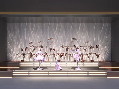 Decorative Lights Creating Wavy Light Effects On Stage With Lotus Leaf Decor And Ballet Sculptures 3d model