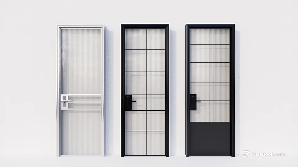 Modern Interior Doors With Glass Panels White Black Frames And Handle Details 3d model 