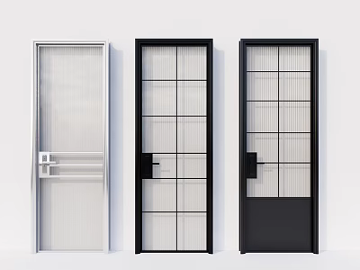 Modern Interior Doors With Glass Panels White Black Frames And Handle Details 3d model