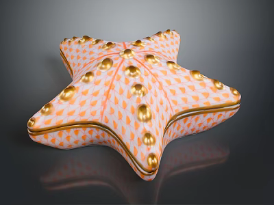 Starfish Shaped Decorative Pillow With Orange White Pattern And Golden Dots 3d model