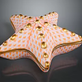 Starfish Shaped Decorative Pillow With Orange White Pattern And Golden Dots 3d model