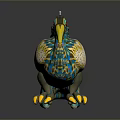 Flying Animal Bird Sculpture With Green Feathers Yellow Beak And Ornate Colorful Design