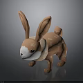 Cute Brown and White Rabbit 3D Model with Large Ears and Short Tail