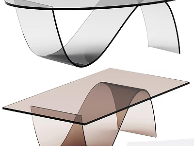 Modern Coffee Table With Glass Top And Curved Transparent Legs Unique Design 3d model