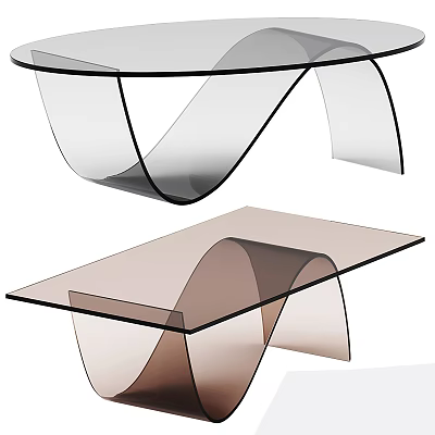Modern Coffee Table With Glass Top And Curved Transparent Legs Unique Design 3d model