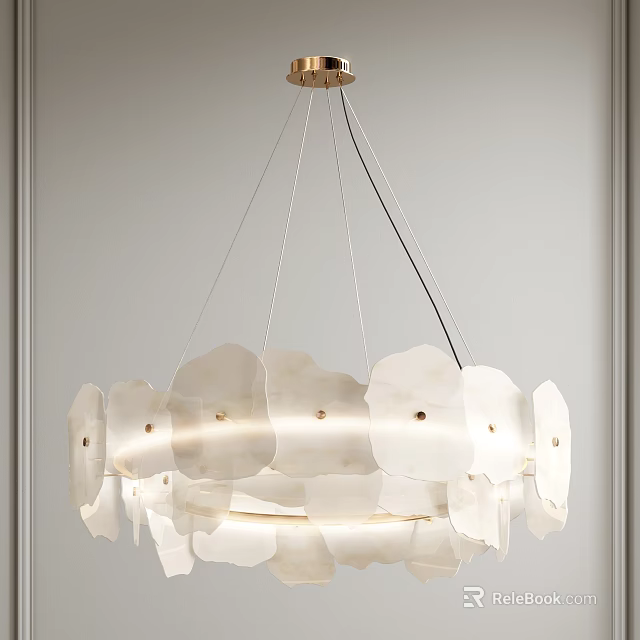 Modern White Petal Shaped Translucent Chandelier With Soft Light Hanging In Room 3d model 