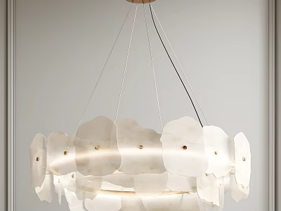 Modern White Petal Shaped Translucent Chandelier With Soft Light Hanging In Room 3d model
