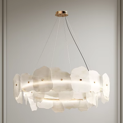 Modern White Petal Shaped Translucent Chandelier With Soft Light Hanging In Room 3d model